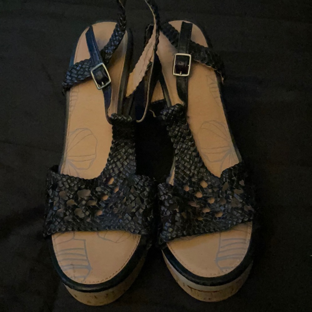 Black Wedges with Striped Detail